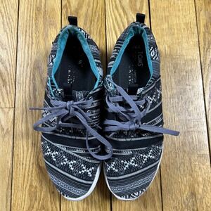 TOMS Women's Slip On Sneakers Aztec Print Teal Blue Lace Up Comfort‎ Shoes 8.5
